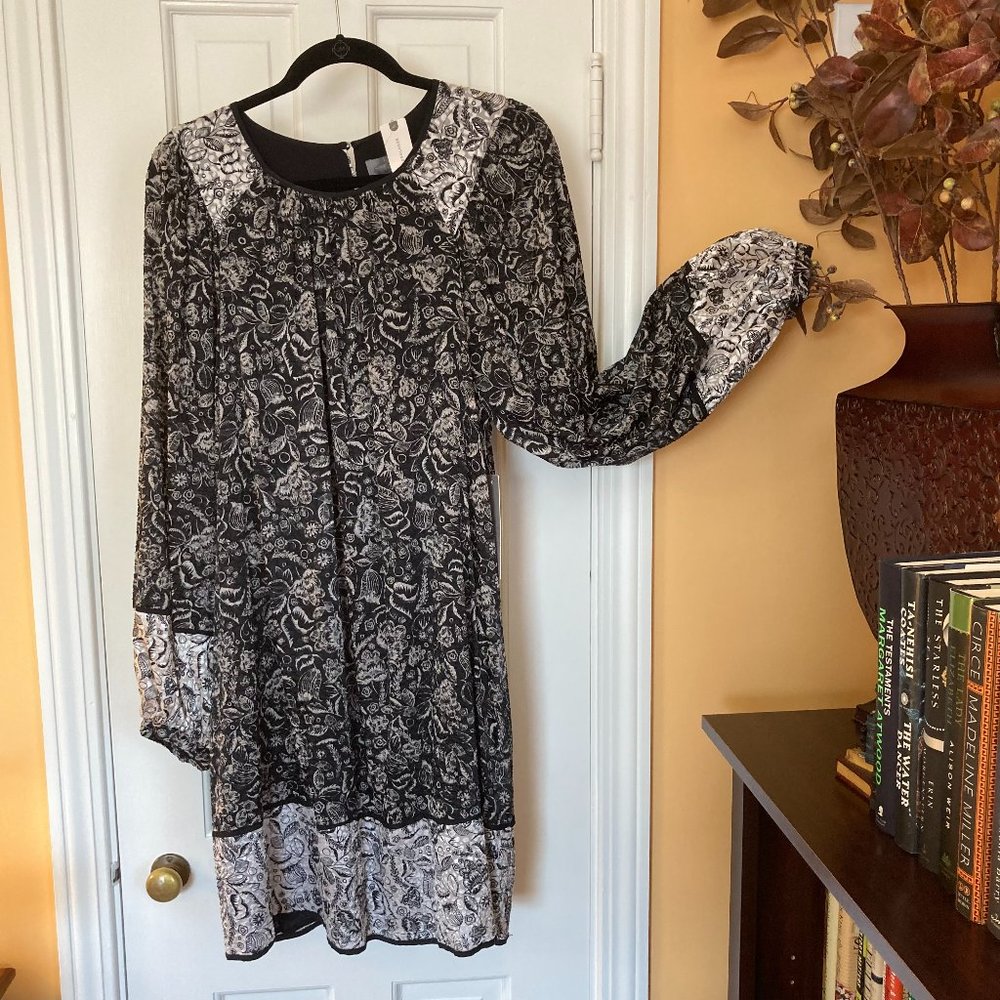 Anthropologie Black & Cream Peasant Floral Velvet Burnout Dress NWT